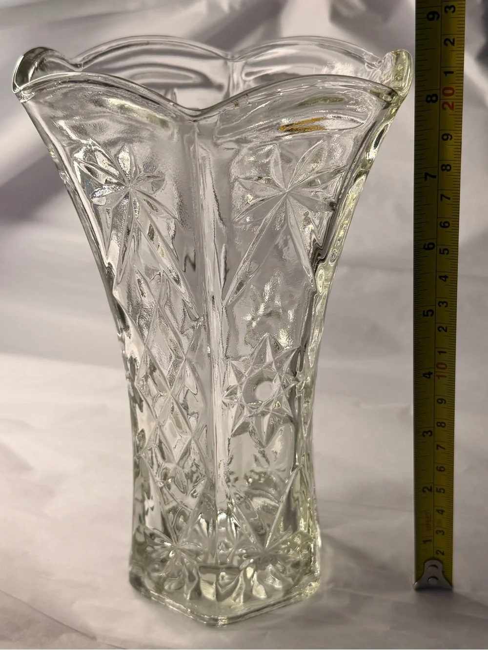 Vintage Anchor Hocking EAPC Star of David Clear Glass Vase Flared Rim